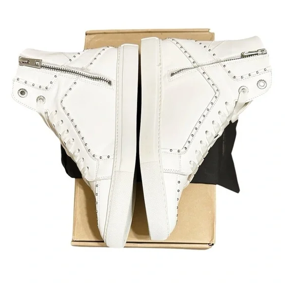 NIB ZADIG & VOLTAIRE High Flash Sneaker Studded High Top White Leather 41 US 10 - Picture 7 of 11